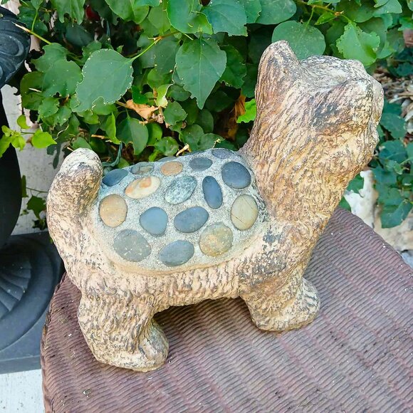 Vintage Scotty Terrier Solid Concrete Cement Stone w/Inlaid Stone Saddle - Picture 5 of 14